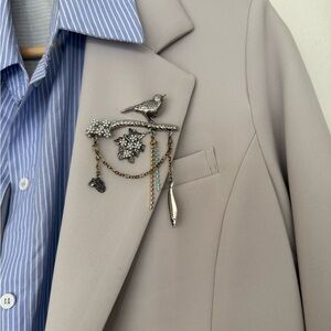 Free People Silver and Gold Bird Brooch